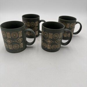 Pottery Barn Bongo Green Coffee Mug Cup Made In Japan Vintage Set 4